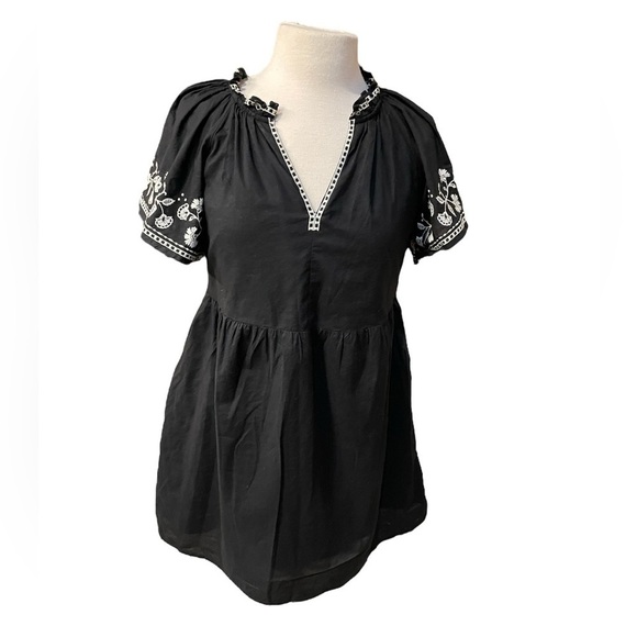 Old Navy Embroidered Mini Swing Dress Black Small Boho Peasant - Picture 3 of 11